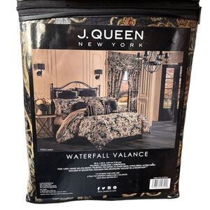 J Queen New York Toscano Waterfall Valance 49x33 Earthy Terra Cotta On Black NEW